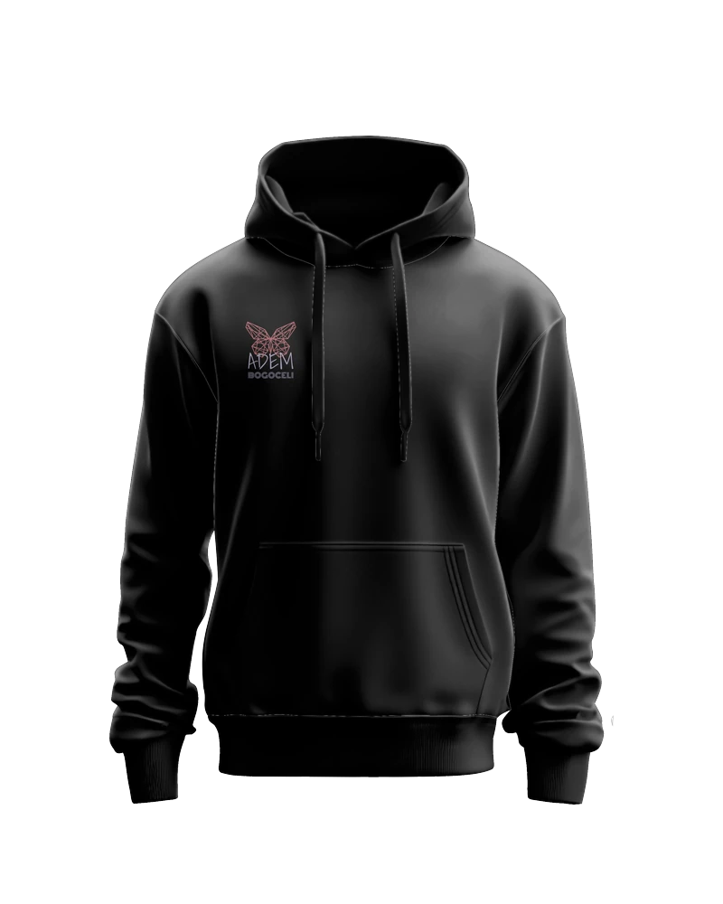 Schwarzer Hoodie ADEM BOGOCELI EMPOWERMENT Full Wing, Vorderansicht, Printvariante Pink