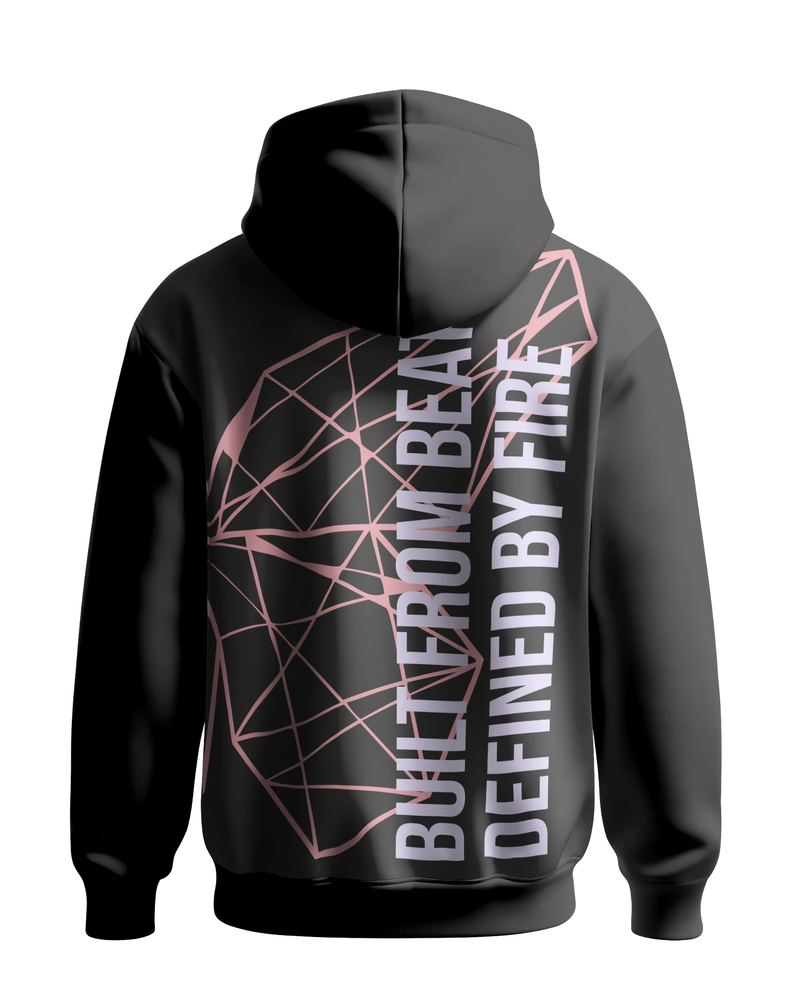Schwarzer Hoodie ADEM BOGOCELI EMPOWERMENT Half Wing, Rückenansicht mit Halbflügel-Print, Printvariante Pink