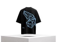 EMPOWERMENT Oversized Half Wing - schwarzes Unisex-T-Shirt, Rückseite mit blauem Halbflügel-Print