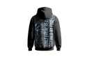 Schwarzer Hoodie ADEM BOGOCELI EMPOWERMENT Half Wing, Rückenansicht mit Halbflügel-Print, Printvariante Blau