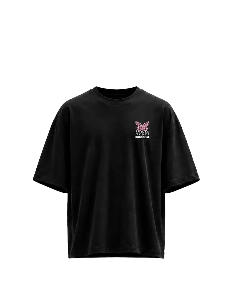 EMPOWERMENT Oversized Full Wing - schwarzes Oversized-Unisex-T-Shirt mit pinkfarbenem Print, Vorderansicht