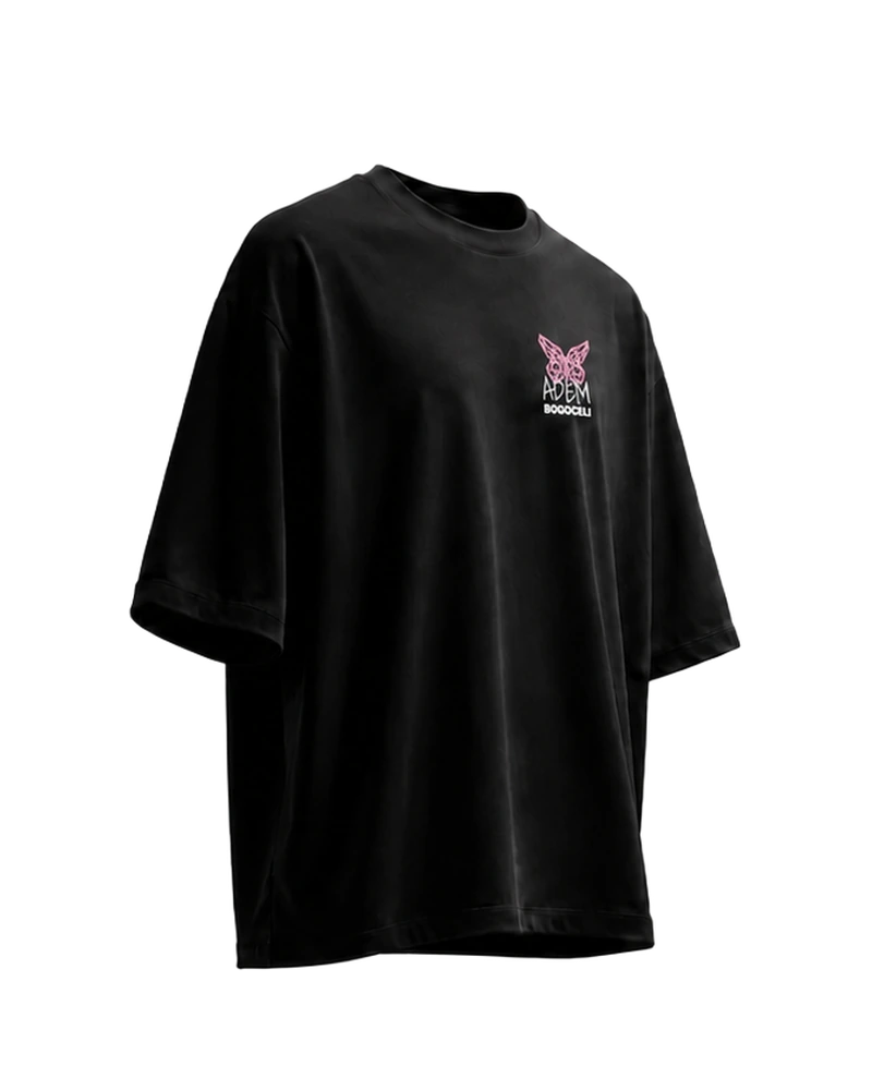 EMPOWERMENT Oversized Full Wing - schwarzes Oversized-Unisex-T-Shirt mit pinkfarbenem Print, Seitenansicht