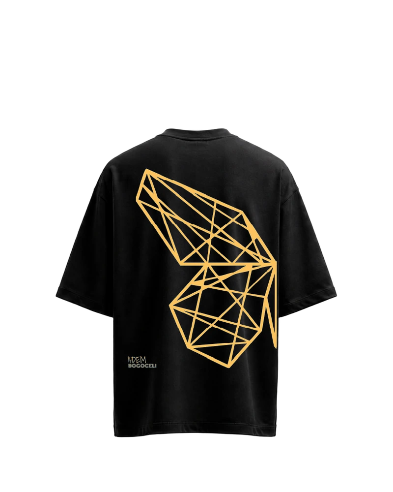 EMPOWERMENT Oversized Half Wing - schwarzes Unisex-T-Shirt, Rückseite mit orangefarbenem Halbflügel-Print