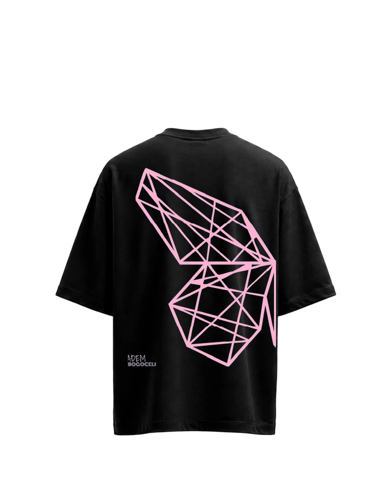 EMPOWERMENT Oversized Half Wing - schwarzes Unisex-T-Shirt, Rückseite mit pinkfarbenem Halbflügel-Print