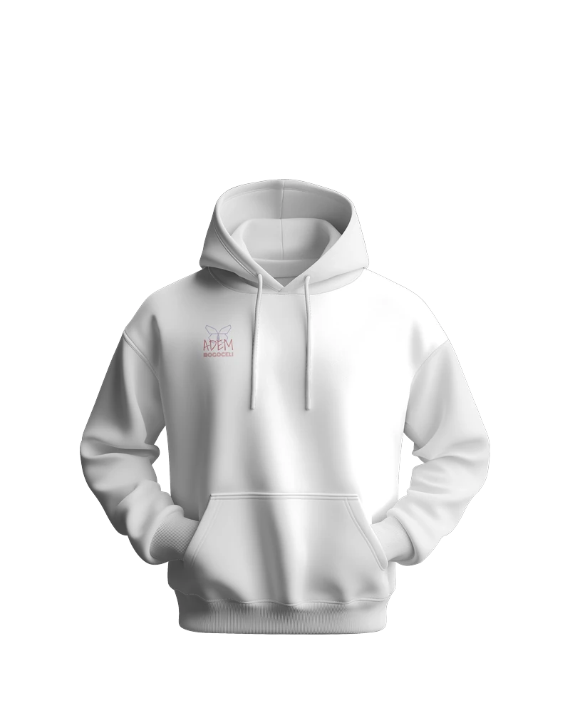 Weißer Hoodie ADEM BOGOCELI AWAKENING Prelude Wing, Vorderansicht, Printvariante Pink
