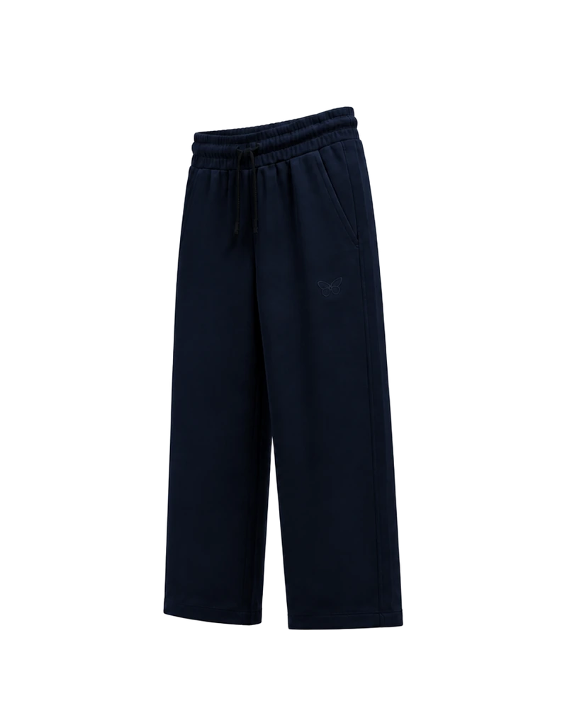 BASIC JOGGER - dunkelblaue Unisex-Jogginghose mit Ton-in-Ton-Schmetterling, Seitenansicht