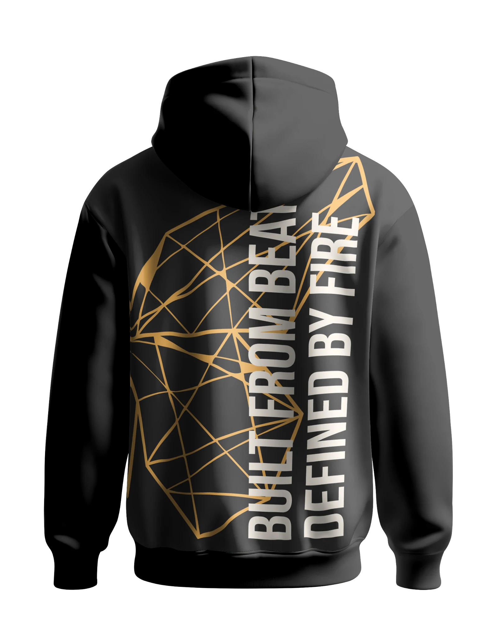 Schwarzer Hoodie ADEM BOGOCELI EMPOWERMENT Half Wing, Rückenansicht mit Halbflügel-Print, Printvariante Orange